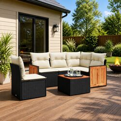Garden Sofa Set 6 Piece Outdoor Furniture Patio Sectional with Cushions Black