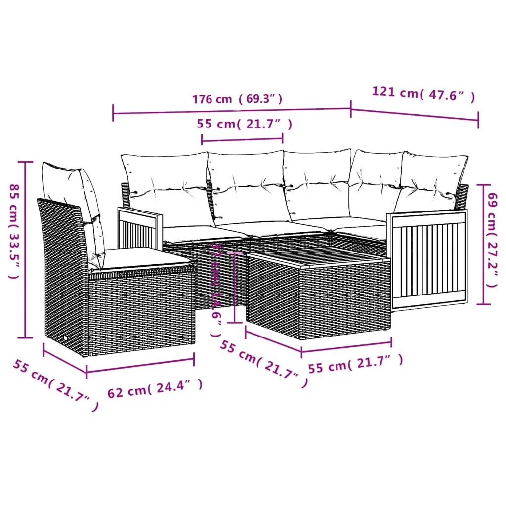 Outdoor Garden Sofa Set for Patio 6 Piece Beige Poly Rattan