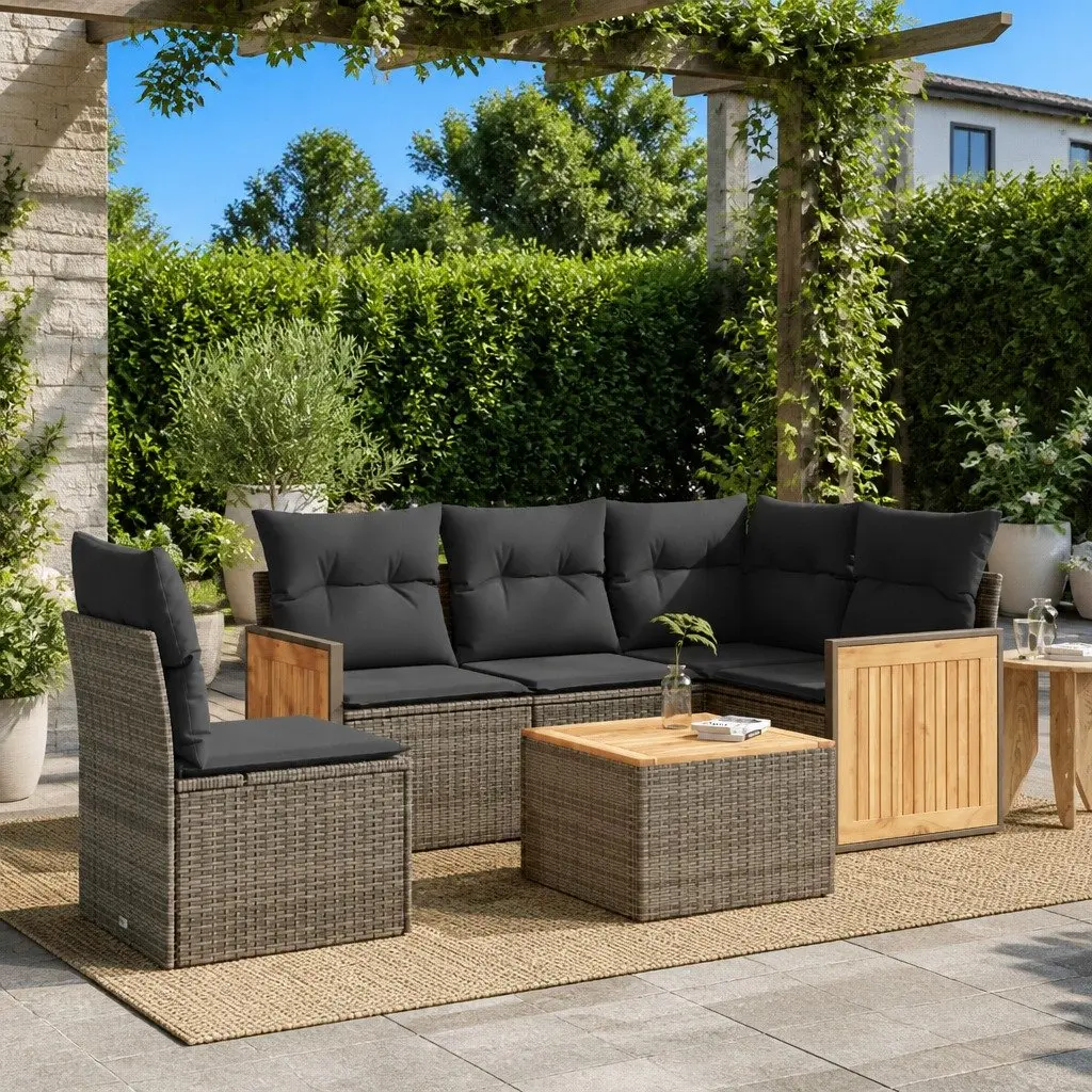 Garden Sofa Set Outdoor Furniture Patio Modular 6 Piece with Cushions Grey
