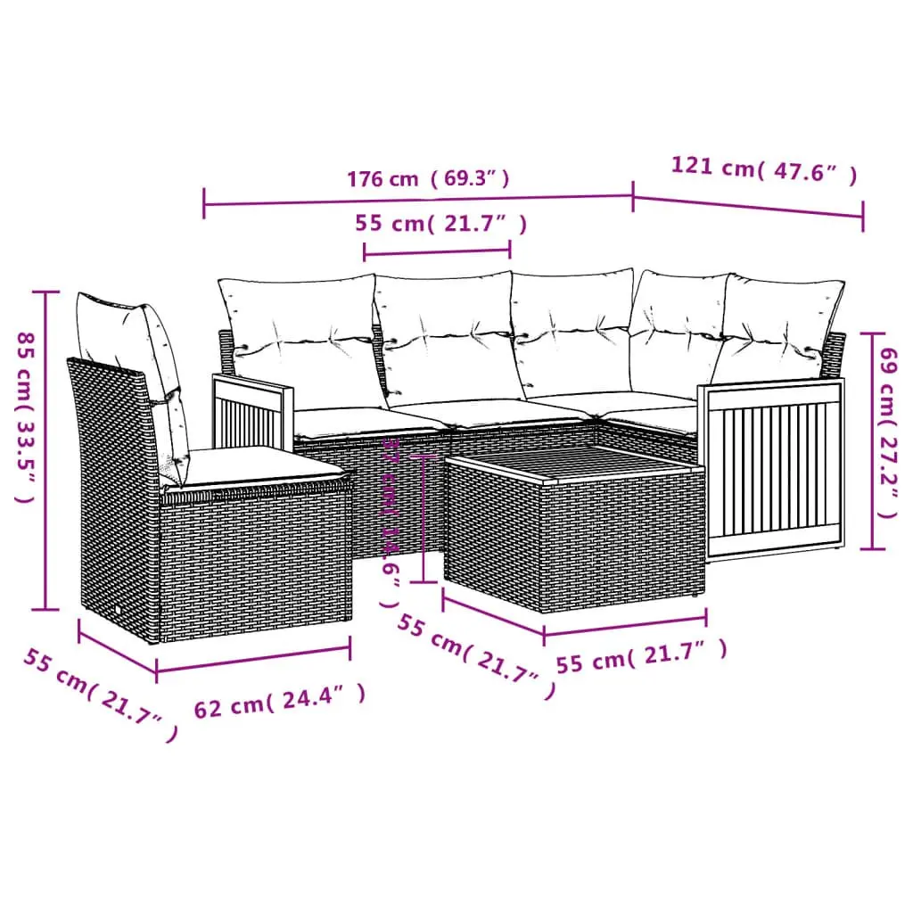 Garden Sofa Set Outdoor Furniture Patio Modular 6 Piece with Cushions Grey