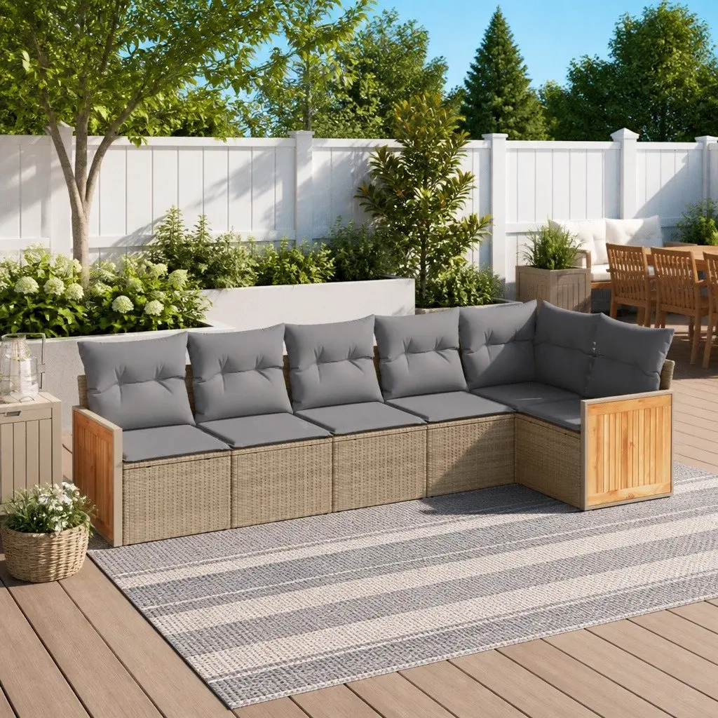 Garden Sofa Set Outdoor Furniture 6 Piece Beige Poly Rattan Patio Sectional