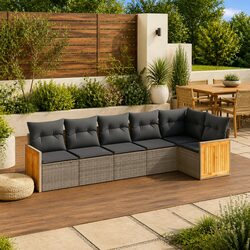 6-Piece Modular Garden Sofa Set in Grey with Cushions