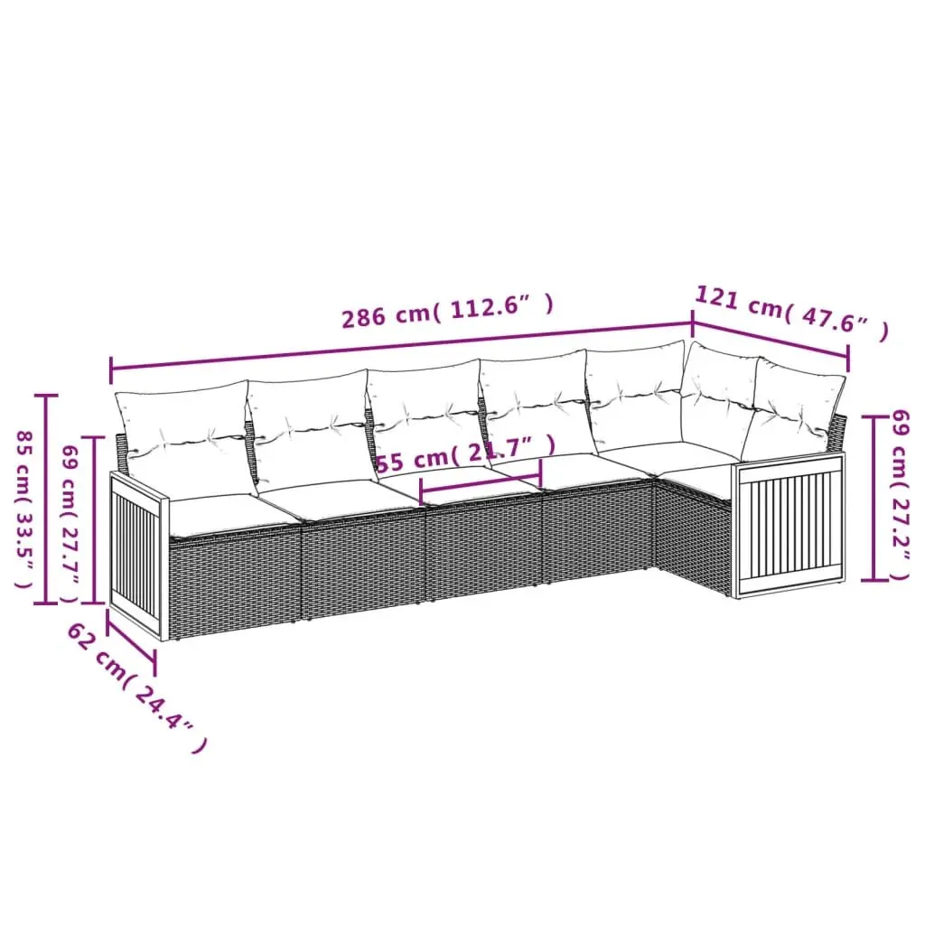 Garden Sofa Set 6 Piece Outdoor Furniture Patio Seating Grey with Cushions