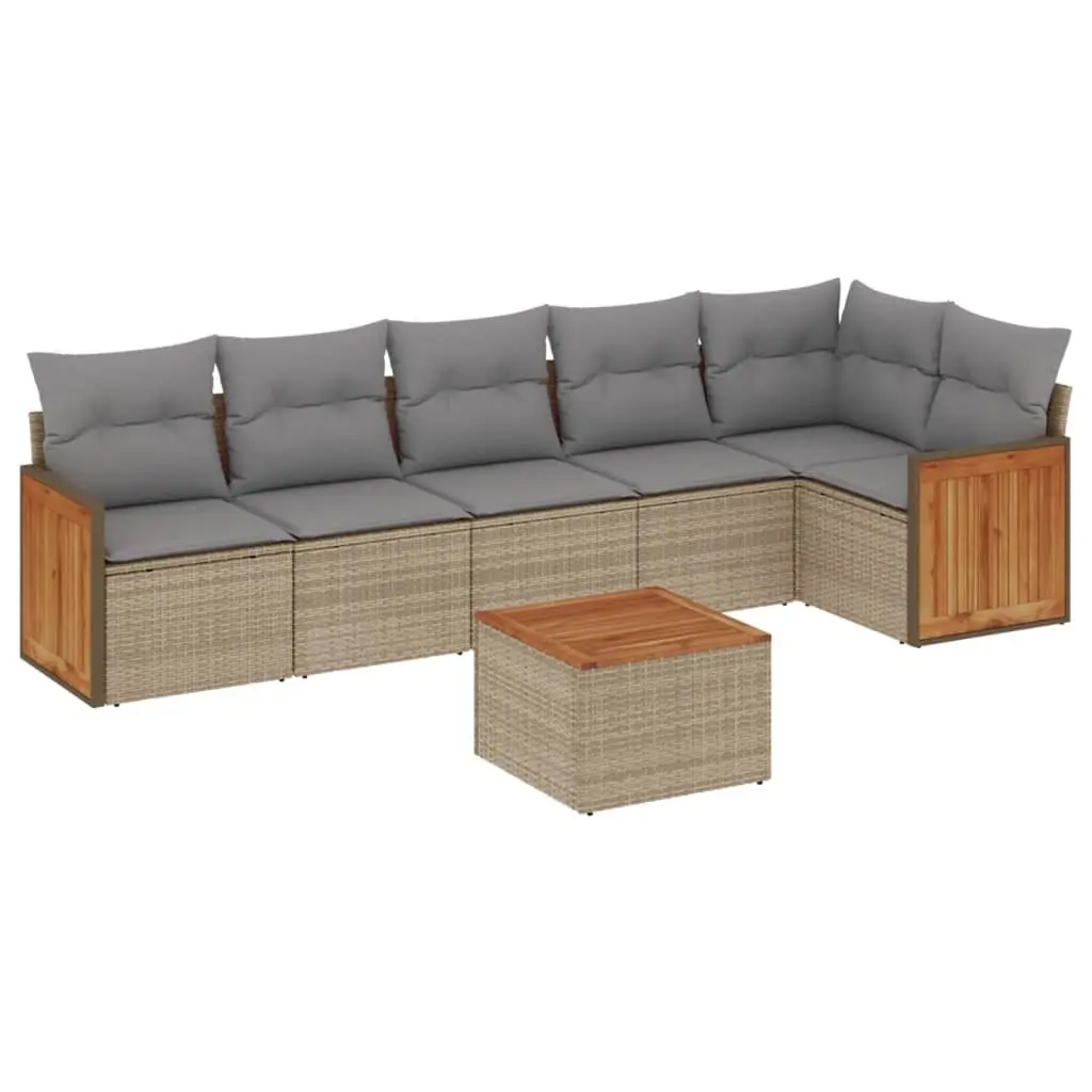 7 Piece Garden Sofa Set Outdoor Patio Furniture Beige PE Rattan with Cushions