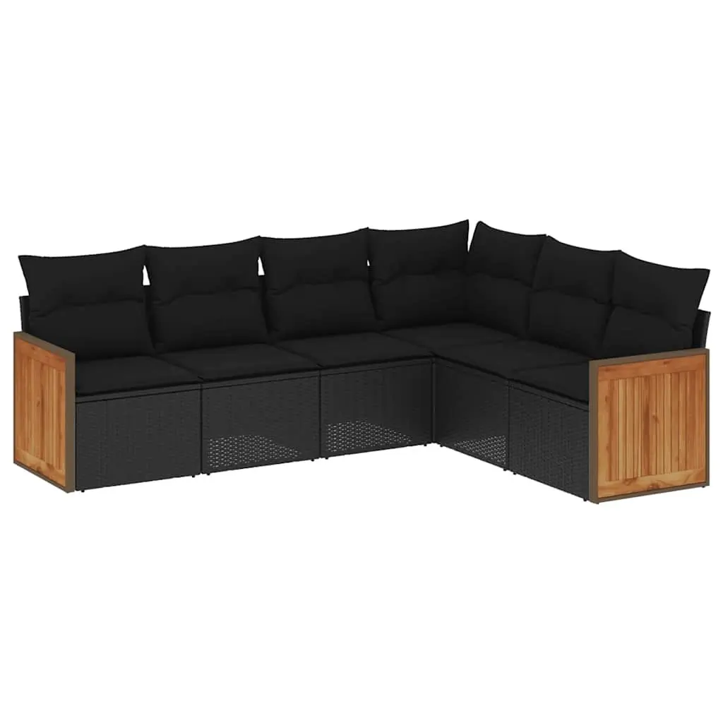 6 Piece Modular Garden Sofa Set, Black Poly Rattan