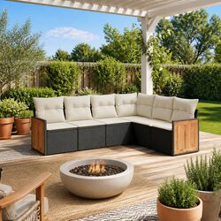 6 Piece Modular Outdoor Sofa Set with Cushions in Black