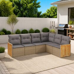 Garden Sofa Set 6 Piece Outdoor Furniture Beige with Cushions Patio Sectional