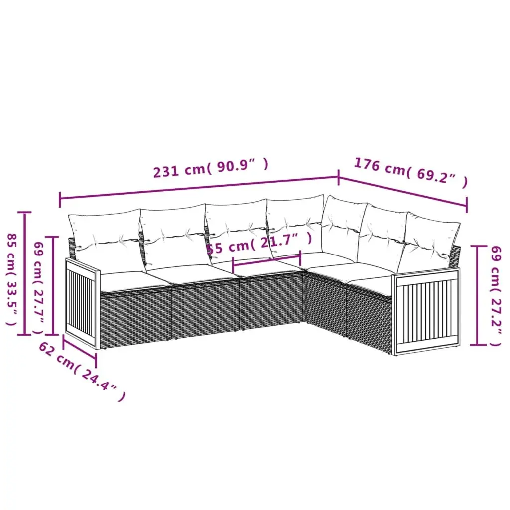 6 Piece Grey Garden Sofa Set
