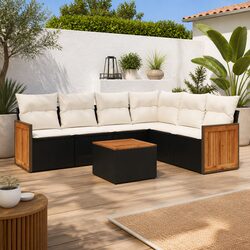 7 Piece Garden Sofa Set: PE Rattan and Acacia Wood