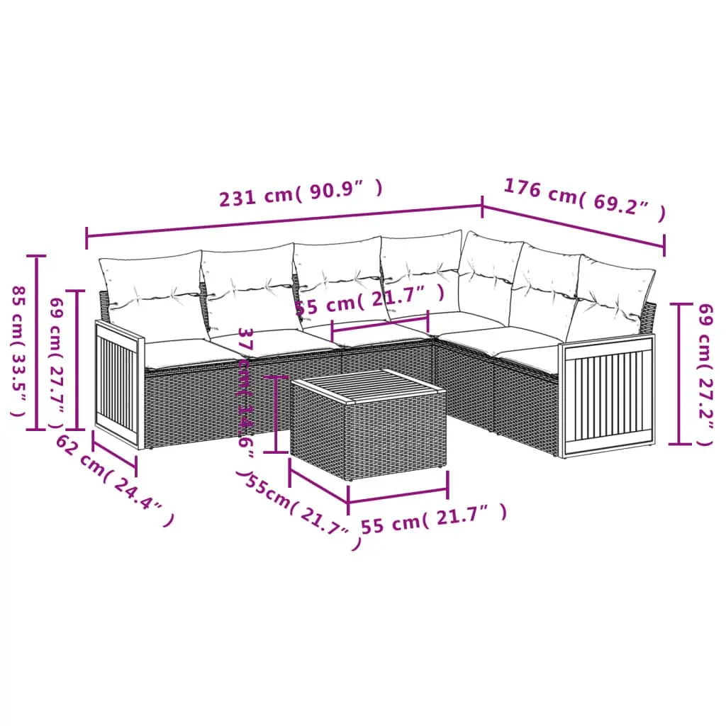 7 Piece Garden Sofa Set with Beige Cushions