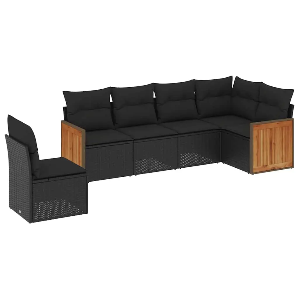 Outdoor Furniture Set 6 Piece Modular Patio Seating Black PE Rattan