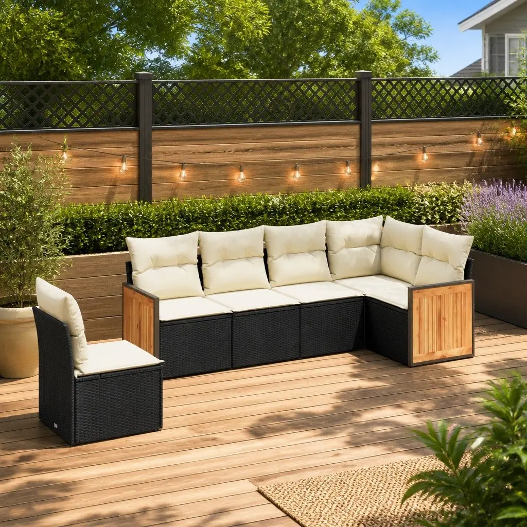 Garden Sofa Set Outdoor Furniture Modular 6 Piece Black Cushions