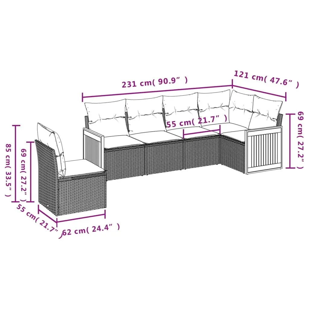 Garden Sofa Set Outdoor Furniture Modular 6 Piece Black Cushions