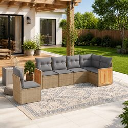 6-Piece Beige Patio Sofa Set Made of Durable PE Rattan