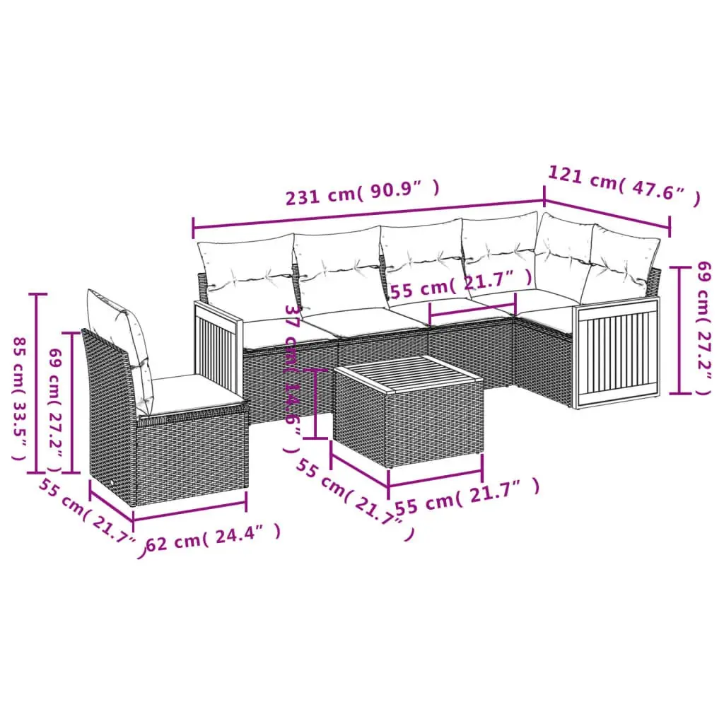 7 Piece Modular Garden Sofa Set with Removable Covers