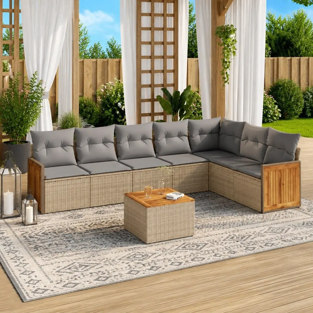 Garden Sofa Set Outdoor Furniture Patio Seating 8 Piece Beige with Cushions