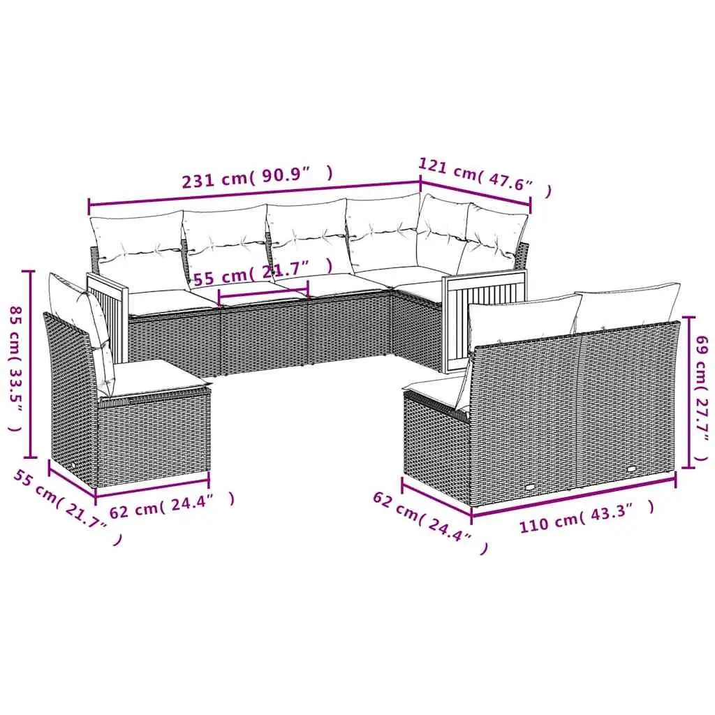 Garden Sofa Set 8 Piece Outdoor Furniture with Cushions Black Modular Patio