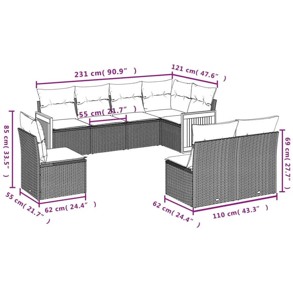 8-Piece Outdoor Grey Sofa Set