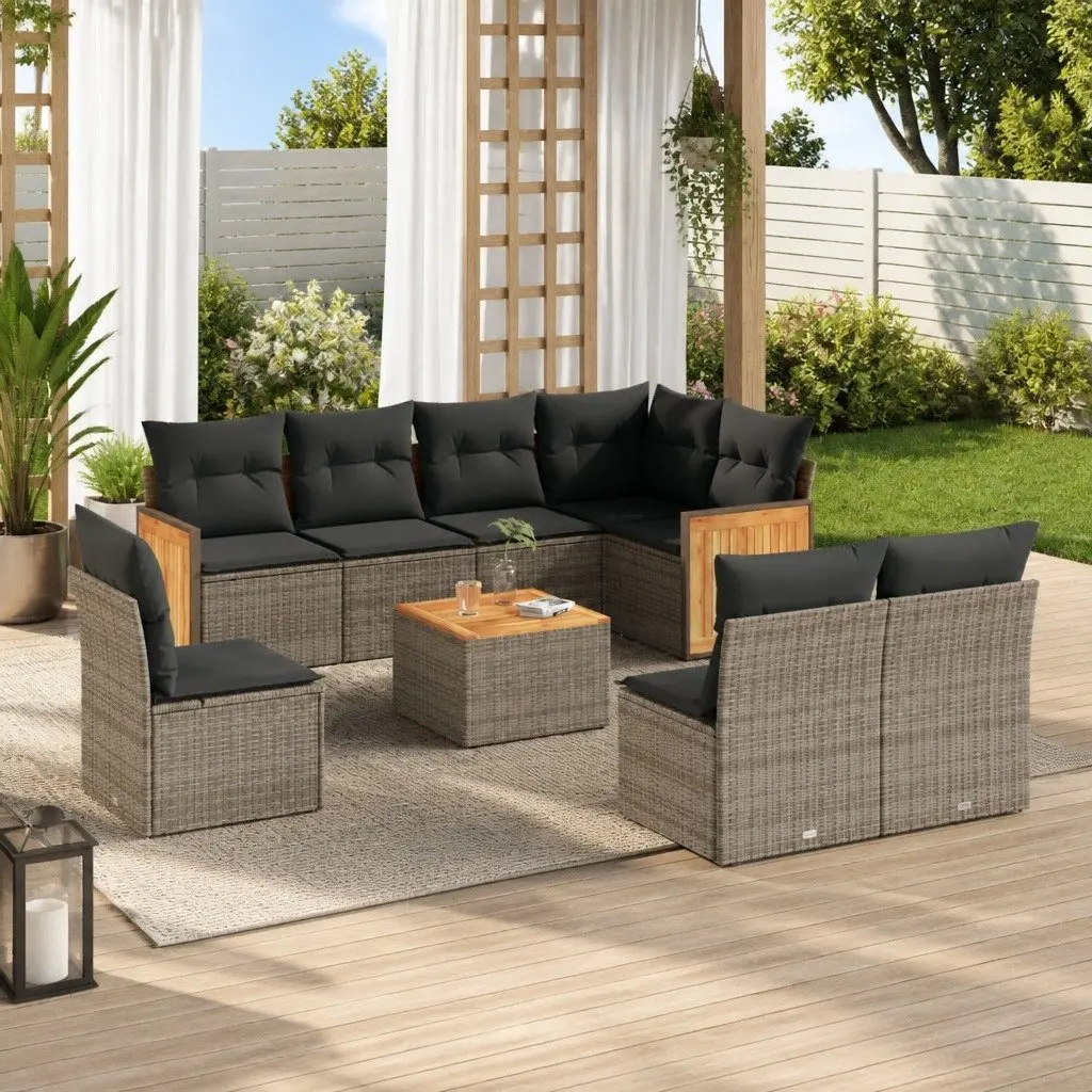 Garden Sofa Set Outdoor Furniture Patio Rattan Grey 9 Piece with Cushions
