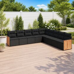 Outdoor 9-Piece Sofa Set with Cushions in Black