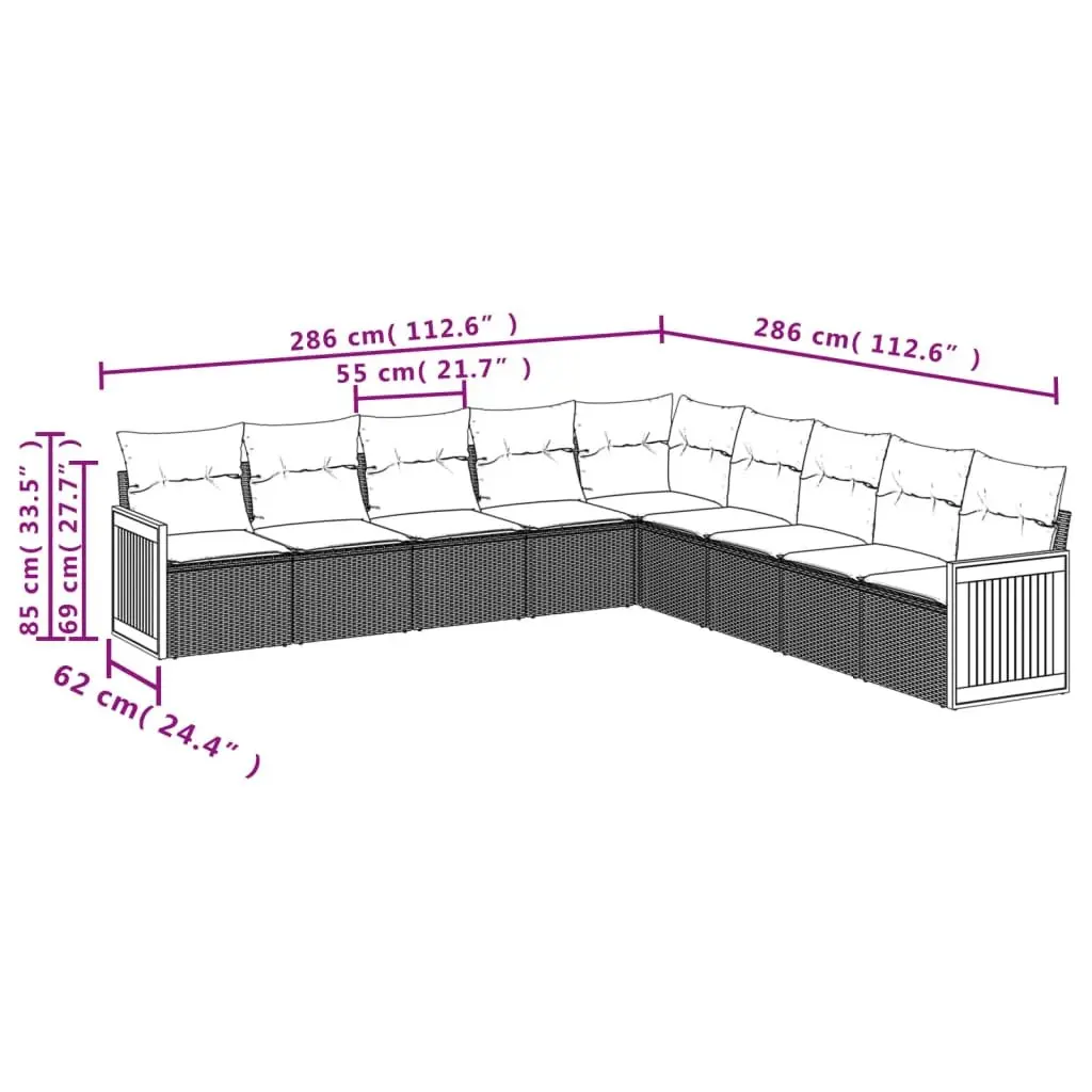 Garden Sofa Set 9 Piece Outdoor Furniture Grey Poly Rattan Modular Patio Seating