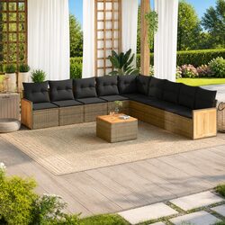 Garden Sofa Set Specifications: 10-Piece Grey Ensemble