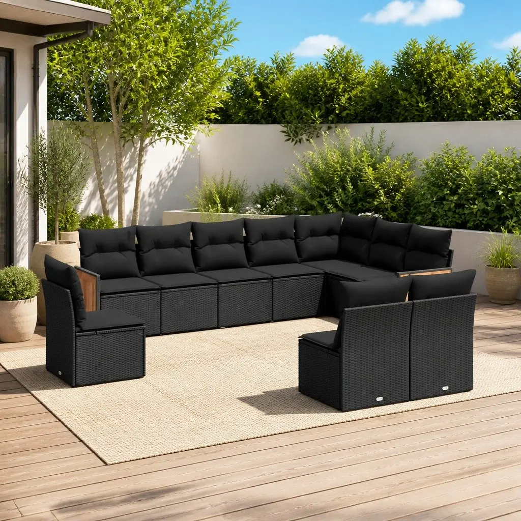 Garden Sofa Set Outdoor Furniture 10 Piece Black Poly Rattan Modular Patio