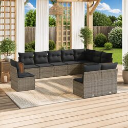 10 Piece Outdoor Garden Sofa Set Grey Rattan Furniture Patio Lounge with