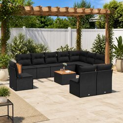 11 Piece Modular Garden Sofa Set - Black Rattan & Acacia Wood