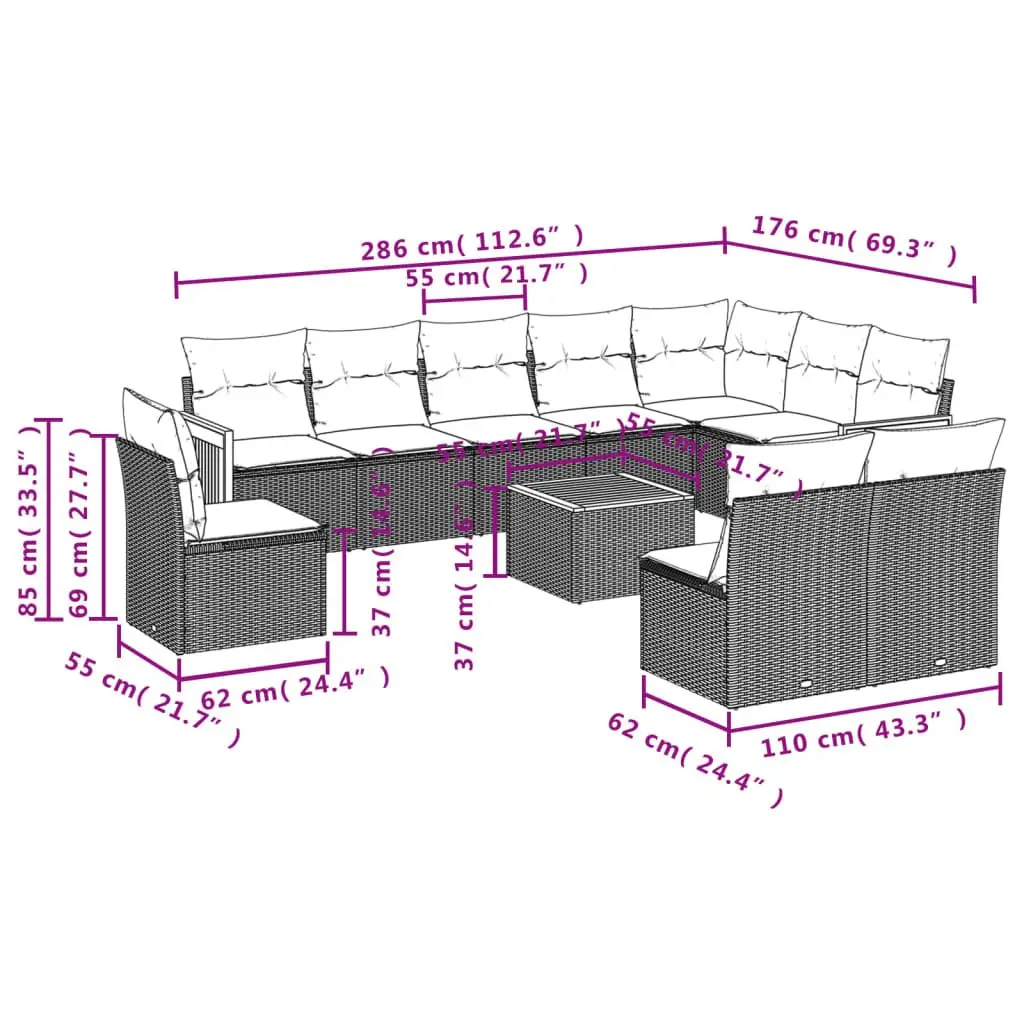 Garden Sofa Set Outdoor Furniture 11 Piece Modular Grey Poly Rattan