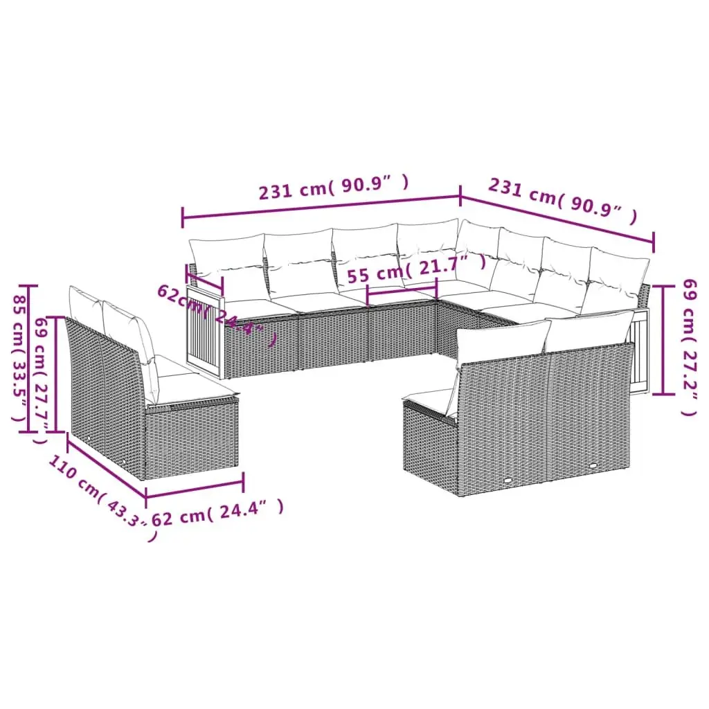 11 Piece Modular Garden Sofa Set