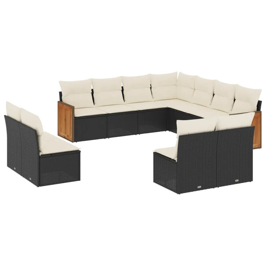 Garden Sofa Set 11 Piece Outdoor Furniture Patio Sectional with Cushions Black