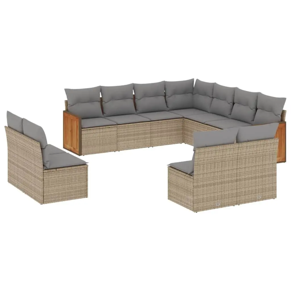 Outdoor Sofa Set 11 Piece Patio Furniture Beige with Cushions Modular