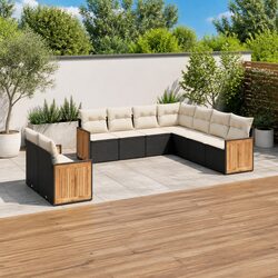 9-Piece Modular Garden Sofa Set - Black PE Rattan