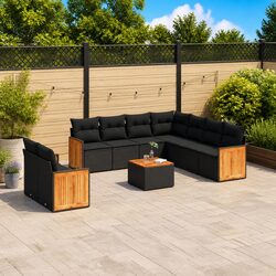 10 Piece Modular Outdoor Sofa Set with Cushions - Black
