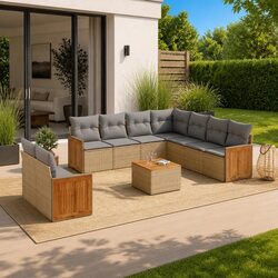 10-Piece Beige Patio Sofa Set with Cushions Specifications