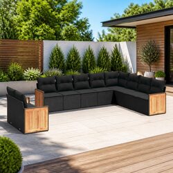 10 Piece Modular Garden Sofa Set Black PE Rattan