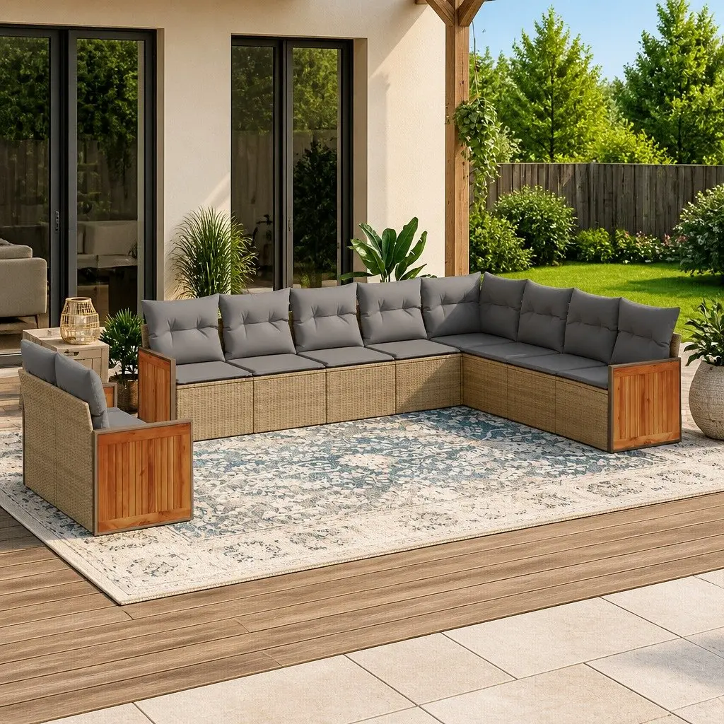 10-Piece Garden Sofa Set in Beige with Rattan