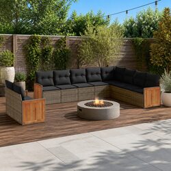 Garden Sofa Set 10 Piece Outdoor Furniture Grey with Cushions Patio Seating