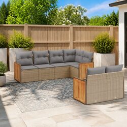 7-Piece Garden Sofa Set: Beige Cushions & PE Rattan