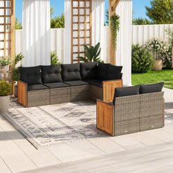 7 Piece Modular Garden Sofa Set in Grey Rattan with Cushions
