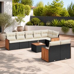 Garden Sofa Set 9 Piece Outdoor Furniture Patio Sectional Black with Cushions