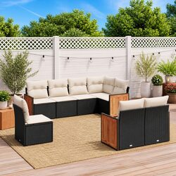 8-Piece Modular Outdoor Sofa Set in Black with Cushions