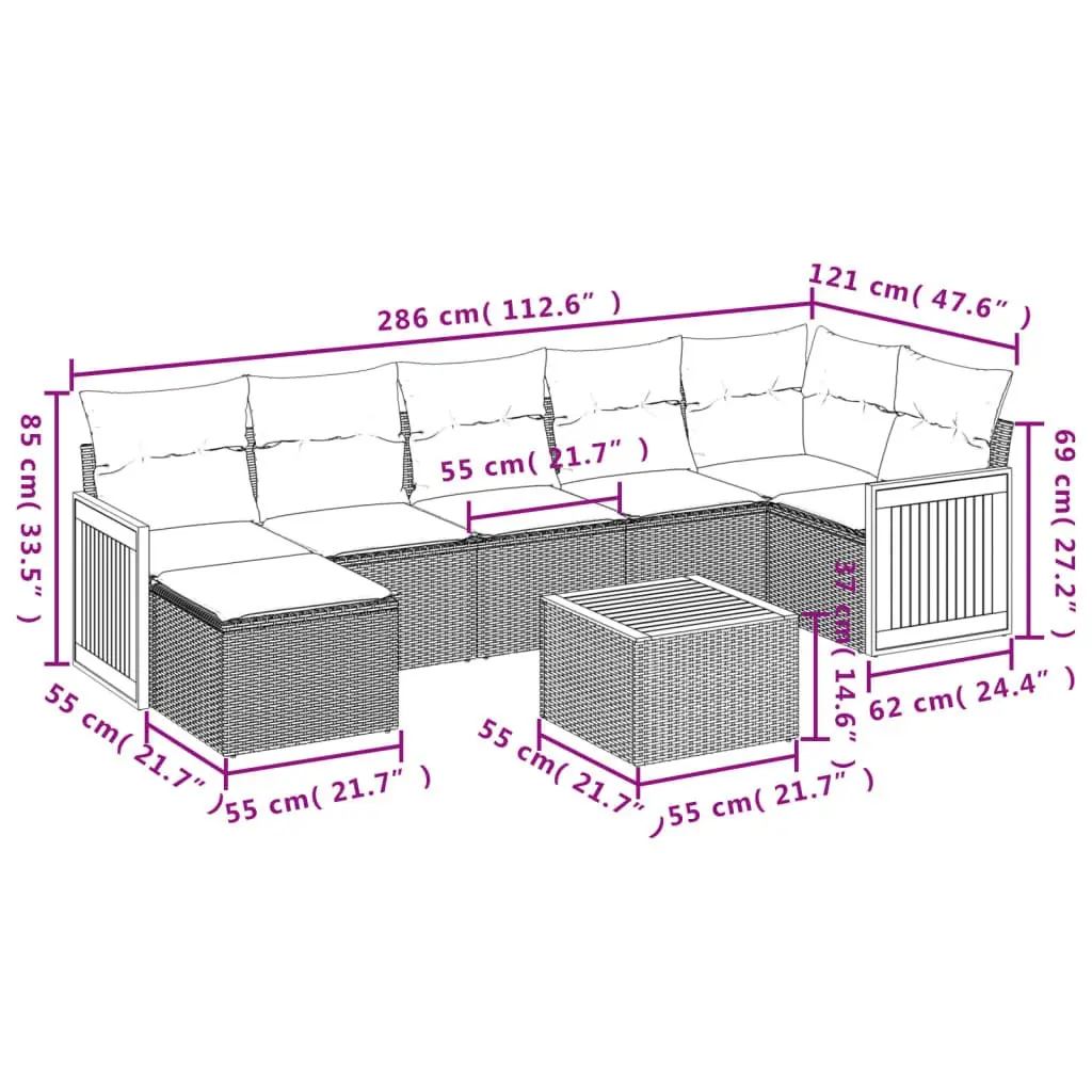 Garden Sofa Set 8 Piece Outdoor Furniture Patio Sectional Grey with Cushions
