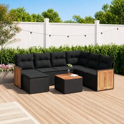 Outdoor Garden Sofa Set 8 Piece Black Poly Rattan Furniture with Cushions Patio