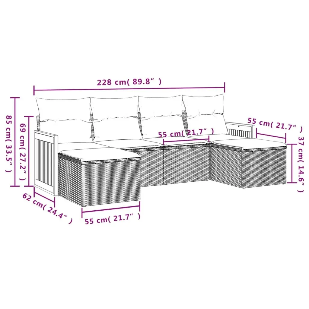 6-Piece Grey Garden Sofa Set