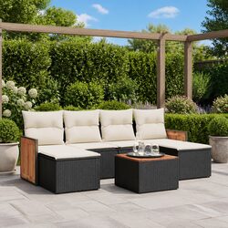 7 Piece Garden Sofa Set Specifications: Black Rattan and Cushions