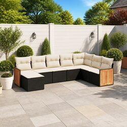 8-Piece Modular Garden Sofa Set - PE Rattan, Black Cushions