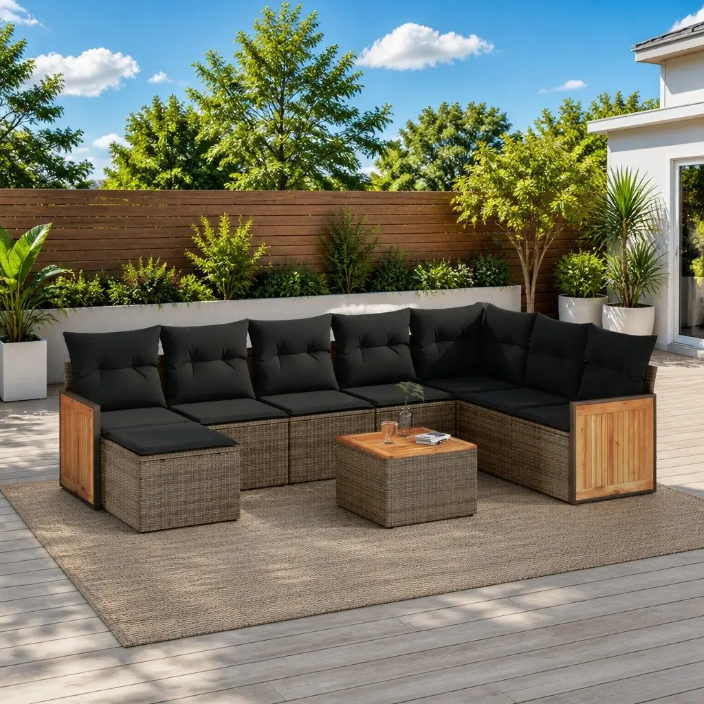 Modular Outdoor Sofa Set 9 Piece Patio Furniture Grey for Garden Living Space