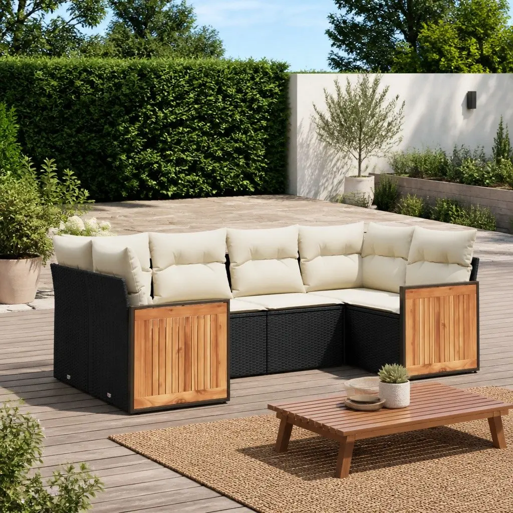 Garden Sofa Set Outdoor Furniture 6 Piece Black Poly Rattan Modular Patio
